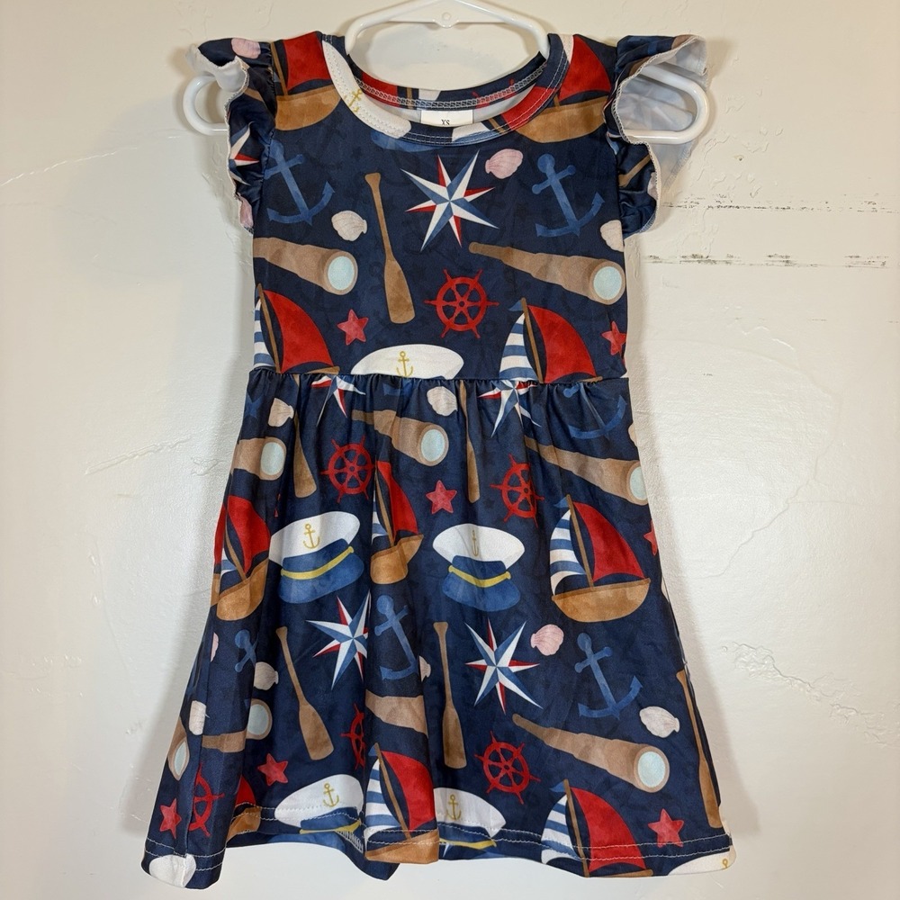 New Baby Sz‎ 9-12M  Sailor Ship Dress 4th July Star Patriotic America Vacation